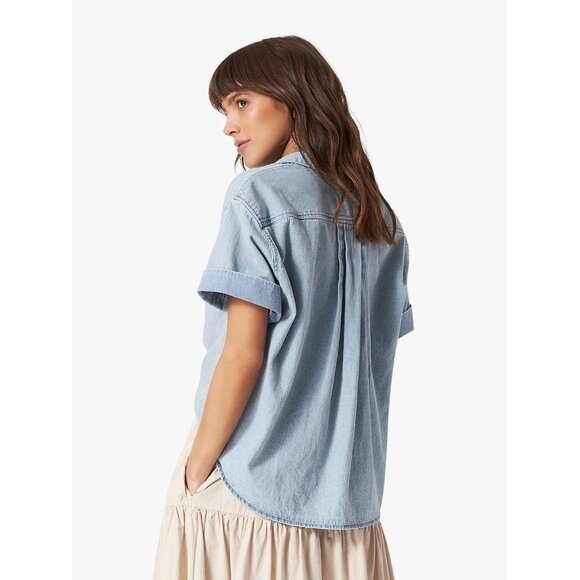 XIRENA Chayse Blue Dove Cotton Denim Cropped Shirt Blouse Top, Size S - Picture 2 of 12